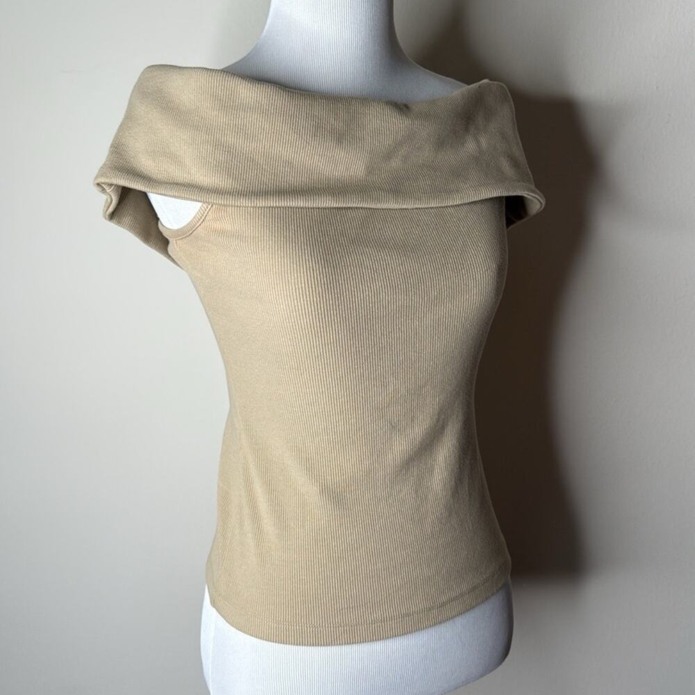 Banana Republic Factory Maverick Tan Ribbed Off Shoulder Top - Picture 3 of 6